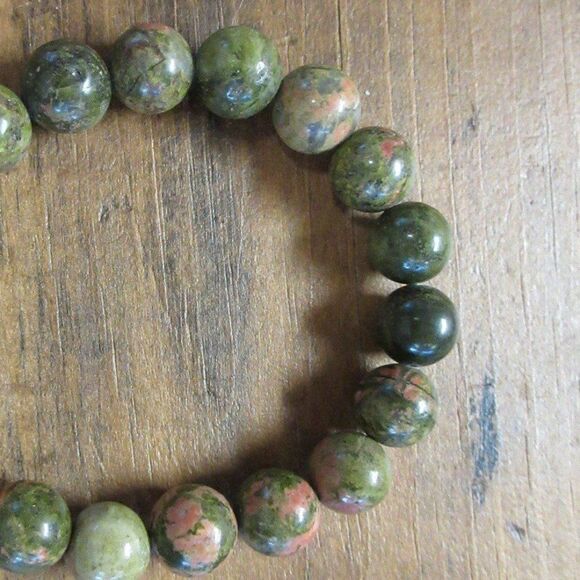 MERRISOTA JEWELRY Unakite Jasper Red Fire Agate Stretch Bracelet Size 7 Inch NEW - Picture 3 of 6